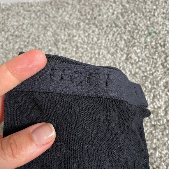 Gucci Double G Intarsia Fishnet Tights Women Black Pull On Logo Stockings Auth. - Picture 10 of 11